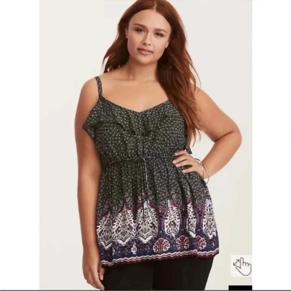 Torrid Floral Paisley Print Challis Babydoll Ruffle Blouse Plus Size 5X